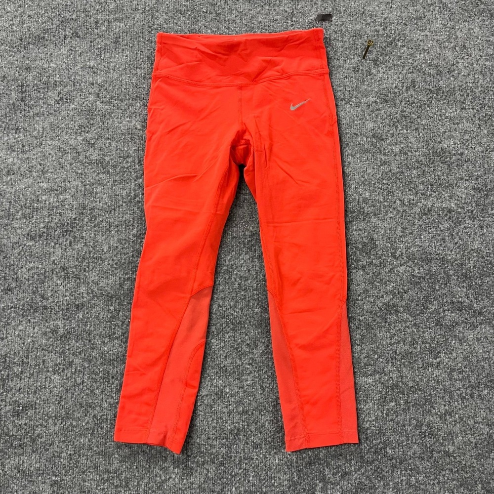Nike Leggings Womens Size XS Orange Dri-Fit Mesh Panel Cropped Athletic Running